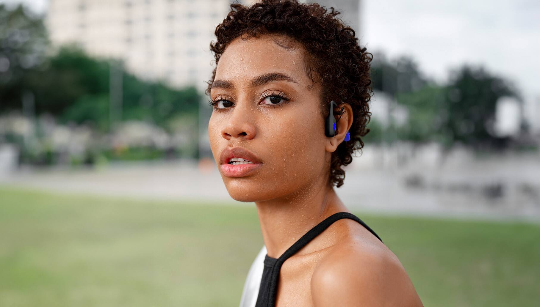 Alt View 4. OPN Sound - Mezzo+ Open-Ear Wireless Bone Conduction Advanced Headphones - Black/Blue.