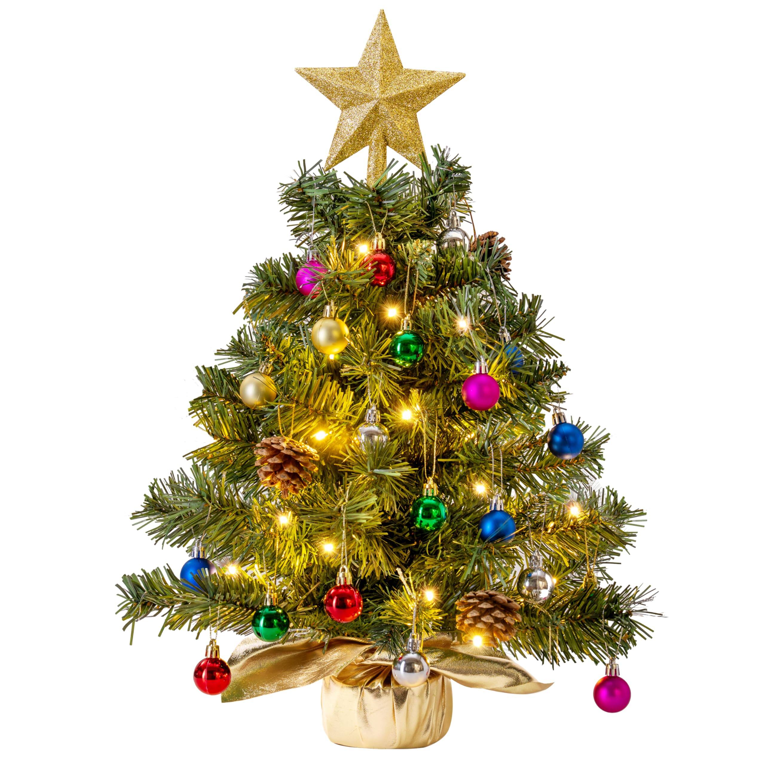 Front. Stylel Star - Joiedomi 24"/2FT Mini Christmas Tree Tabletop Set with Clear LED Lights, Artificial Mini Christmas Tree with Star... - Tree with yellow Tree Topper.