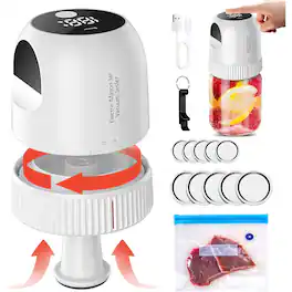 ACJPR - Electric Mason Jar Vacuum Sealer Kit, 3-in-1, Rechargeable, for Wide & Regular Mouth Jars - White