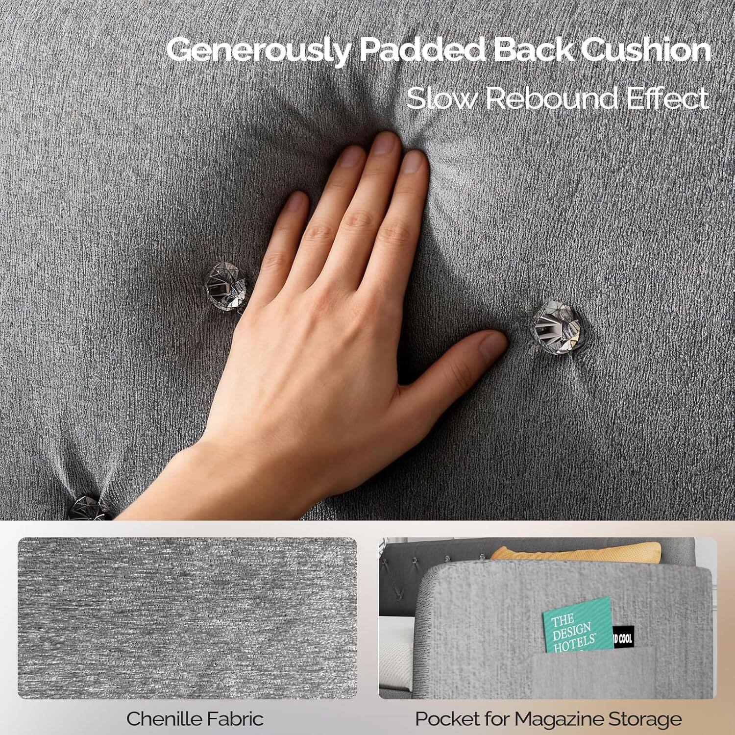 Generously Padded Back Cushion  
Slow Rebound Effect  

THE DESIGN HOTELS  
Chenille Fabric  
Pocket for Magazine Storage