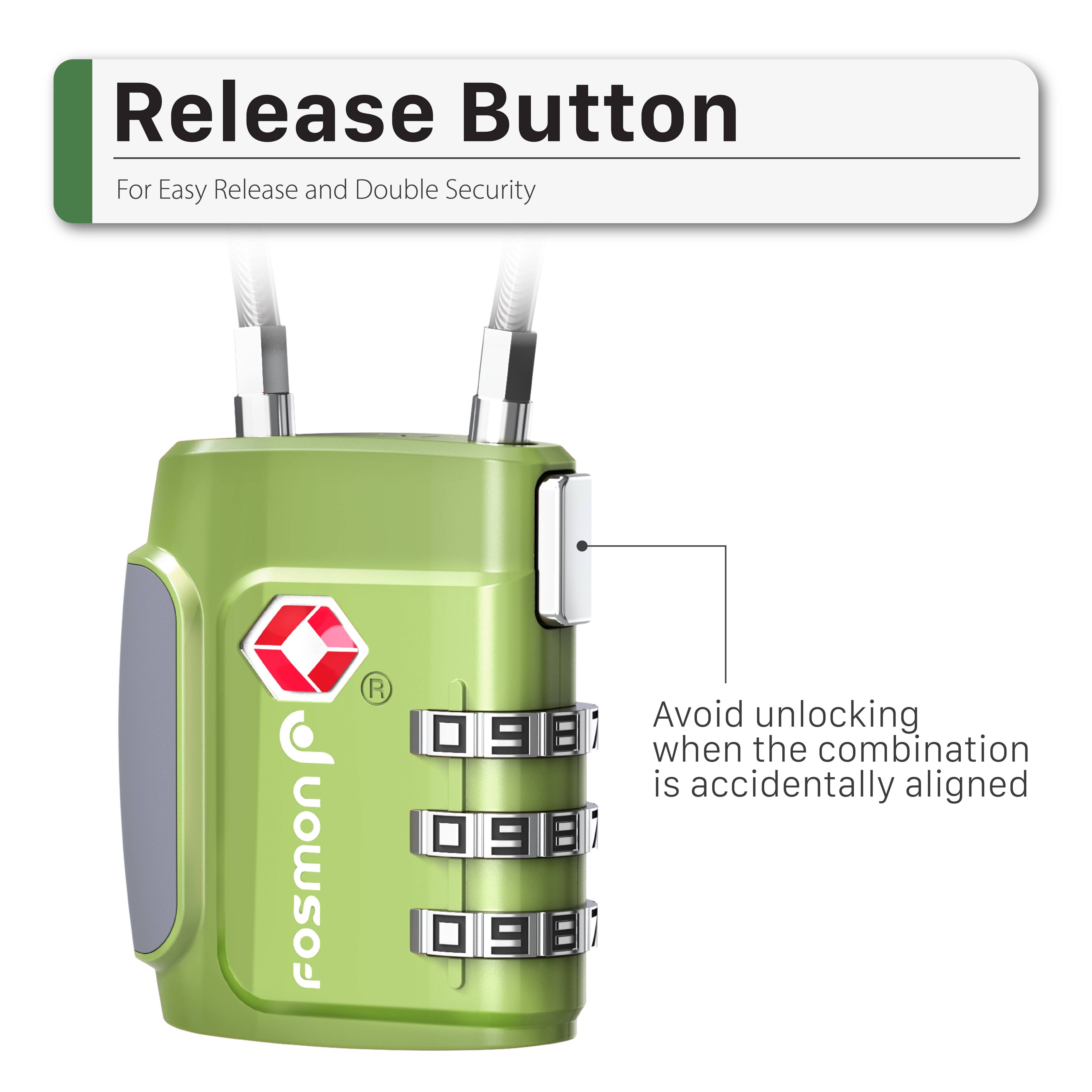 Release Button For Easy Release and Double Security fosmon  Avoid unlocking when the combination is accidentally aligned .