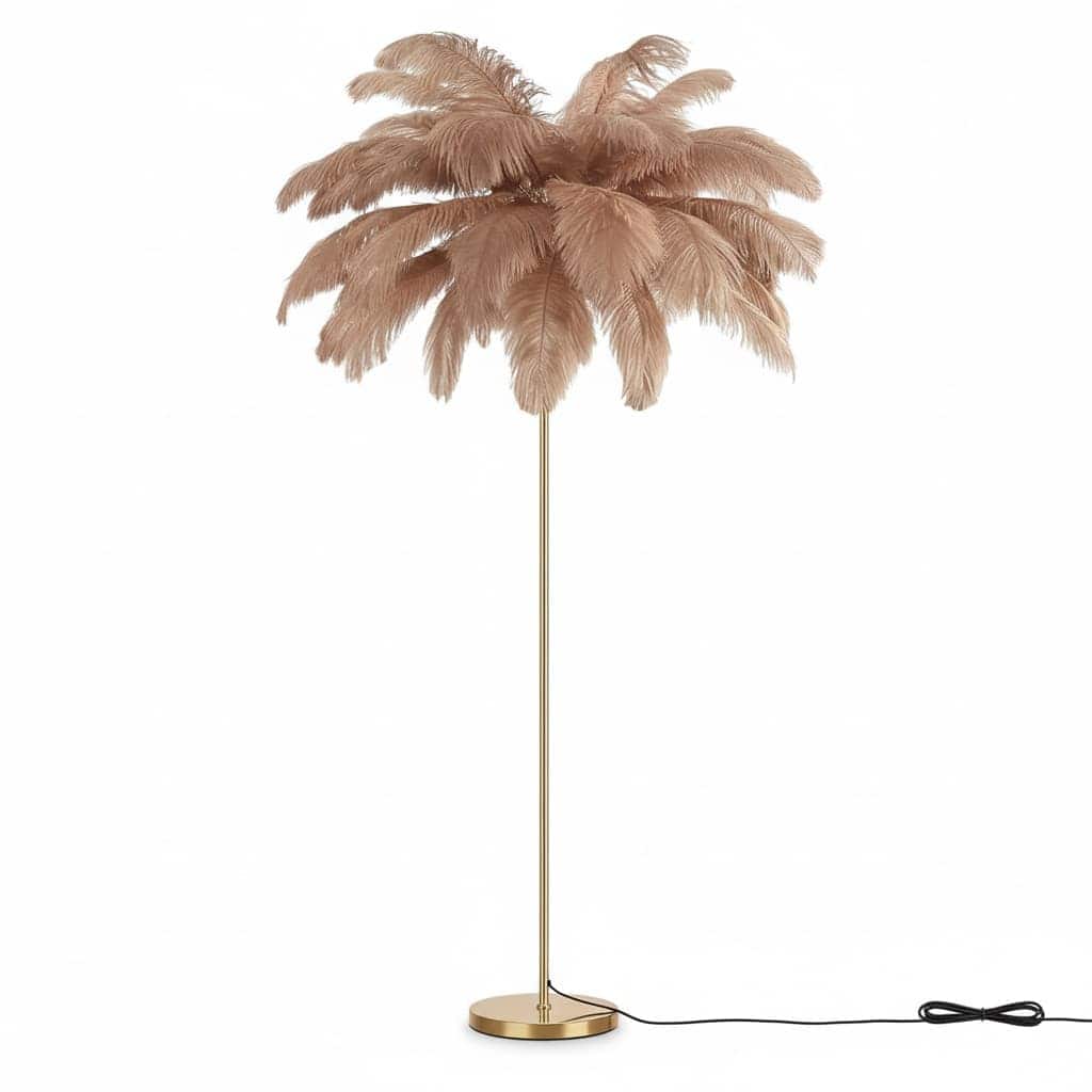 FINEAK - Rose Gold Feather Floor Lamp:Modern Funky Arc Tall Standing Lamp,Bright LED Bulbs Included - Brown
