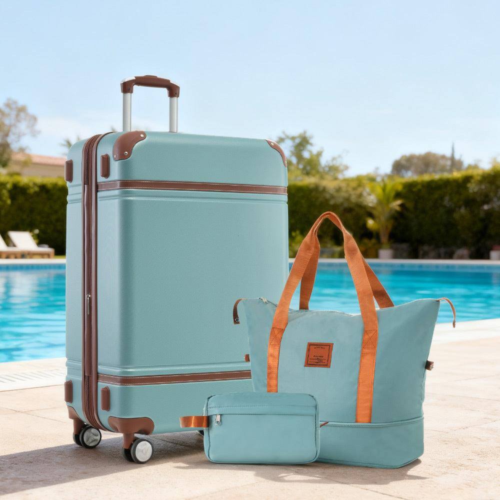 Angle. BreeBe - Hardshell Luggage Set with Bags, Lightweight 28-Inch Vintage Suitcase with Double Spinner Wheels & TSA Lock - Green.