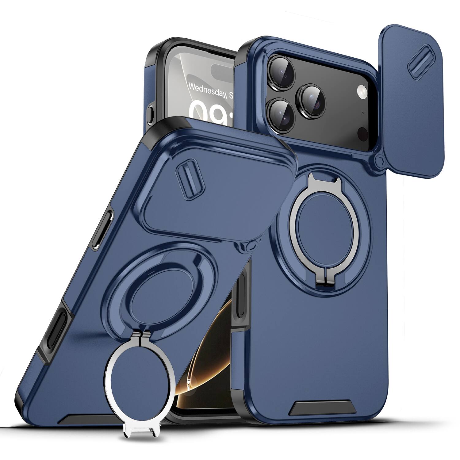 Dteck - Magnetic Ring Stand Case for iPhone 17 Pro with Lens Protection Hard Back Cover - Blue