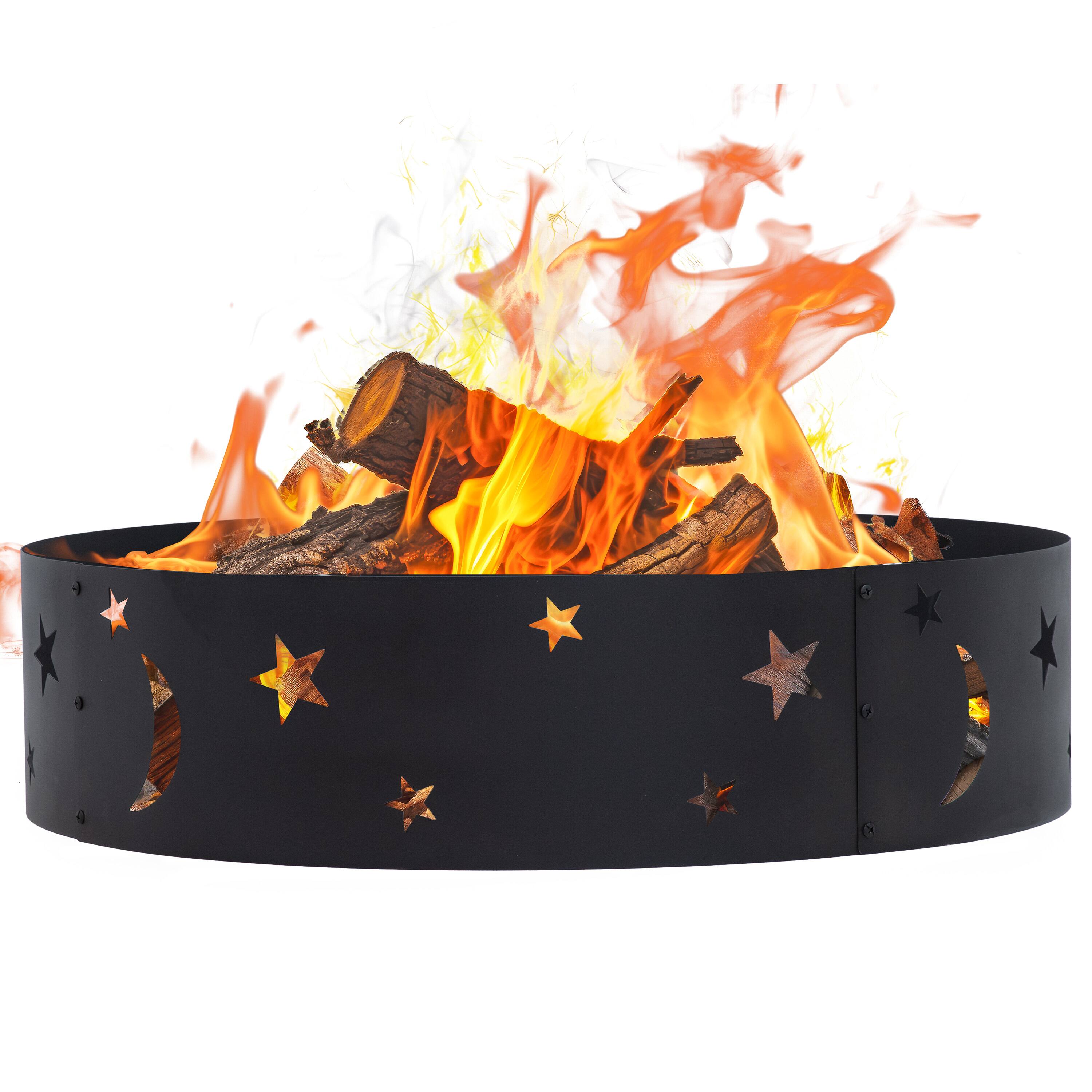 Alt View 9. Sunnydaze - 36 in Steel Die-Cut Stars and Moons Wood Burning Fire Pit Ring - Black.