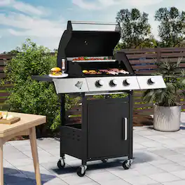 U-HOMY - Propane Grill with Side Burner and Locking Wheels, 395 sq in Cooking Surface, 36,000 BTU - 3+1 Burner