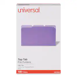 Universal - Deluxe Colored Top Tab File Folders, 1/3-Cut Tabs: Assorted, Legal Size, Violet/Light Violet, 100/Box