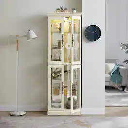 LUCKY ONE - Freestanding Lighted Glass Curio Display Cabinet with Adjustable Shelves for Wine Toy Collectibles - Antique White