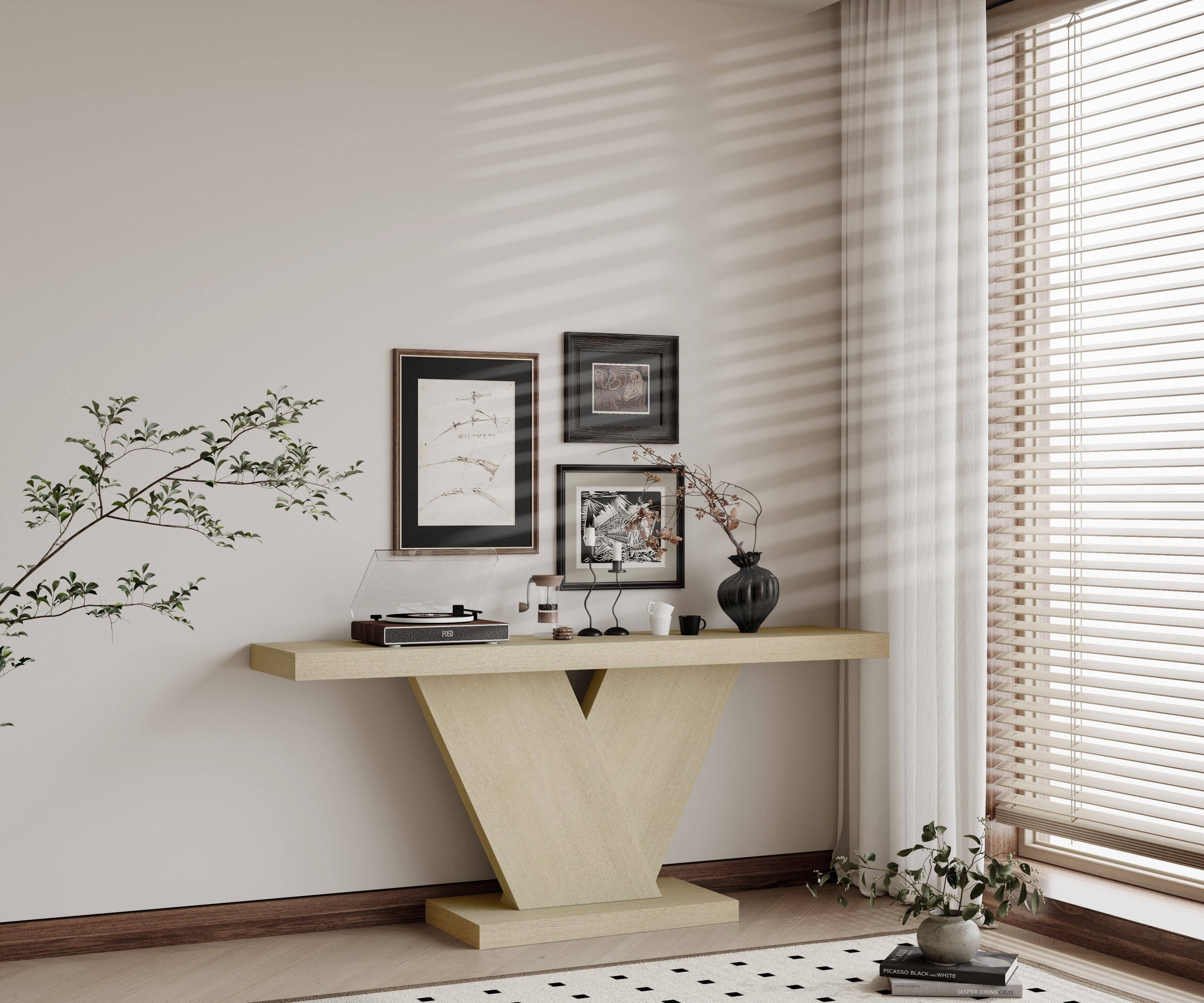 Alt View 1. Loheer - Loheer Console Table, X Leg Hallway Table for Entryway, Mid Century Narrow Sofa Table, Oak Wash, 66 Inch - Imitative Oak.