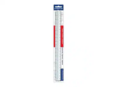 Front. Staedtler - Staedtler Mars Student 12"L Engineer Triangular Scale (987 19-34BK) - White.