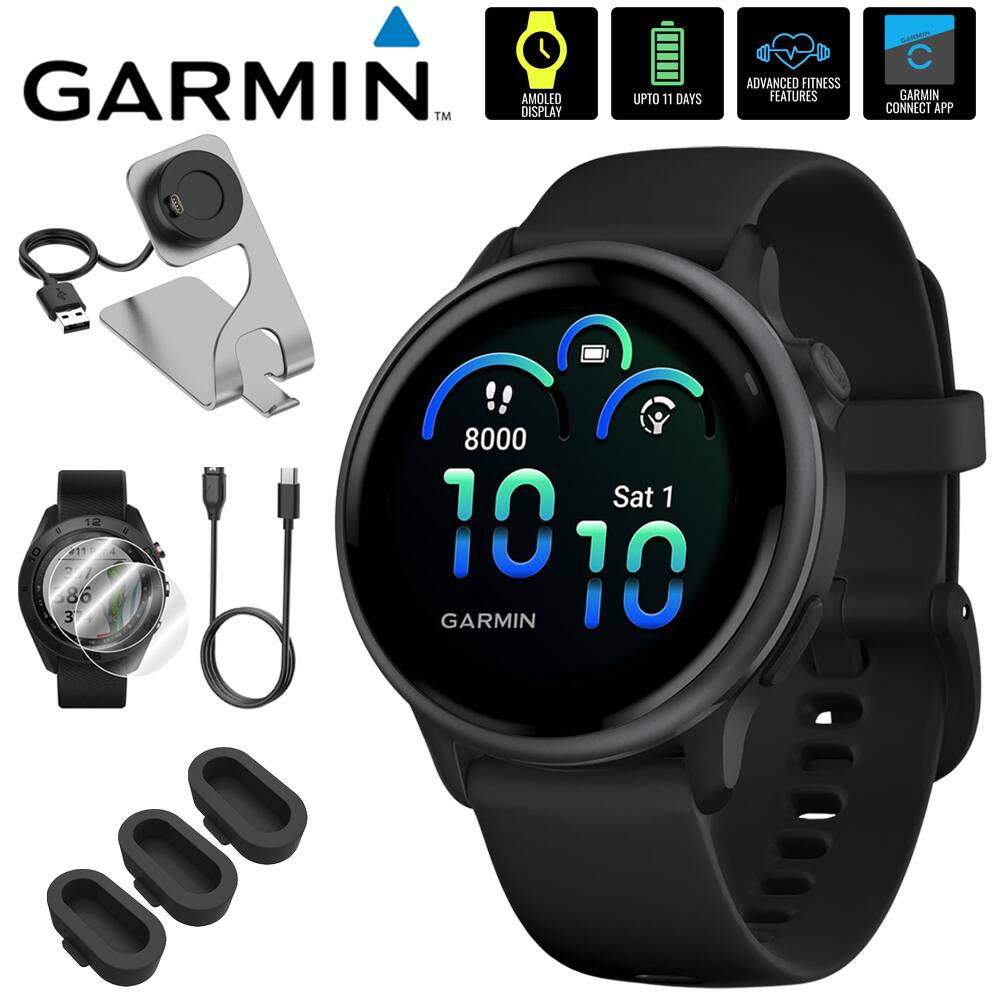 GARMIN™ DISPLAY AMOLED UPTO 11 DAYS ADVANCED FITNESS FEATURES FLAMEIN GARMIN CONNECT APP