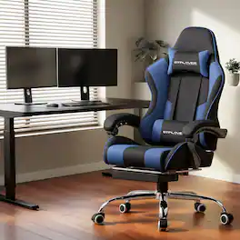 GTPlayer - Gaming Chair Breathable Fabric Computer Chair with Footrest and Lumbar Support - Blue