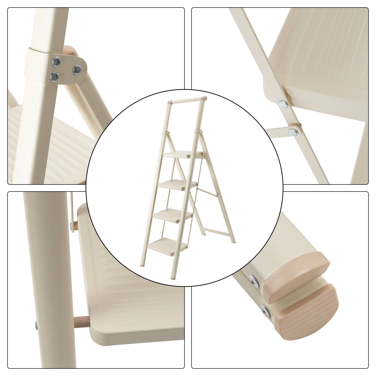 Alt View 3. Topteng - 4-Step Foldable Ladder with Anti-Slip Pedals - Lightweight, 330lb Capacity, White for Home & Office - White.