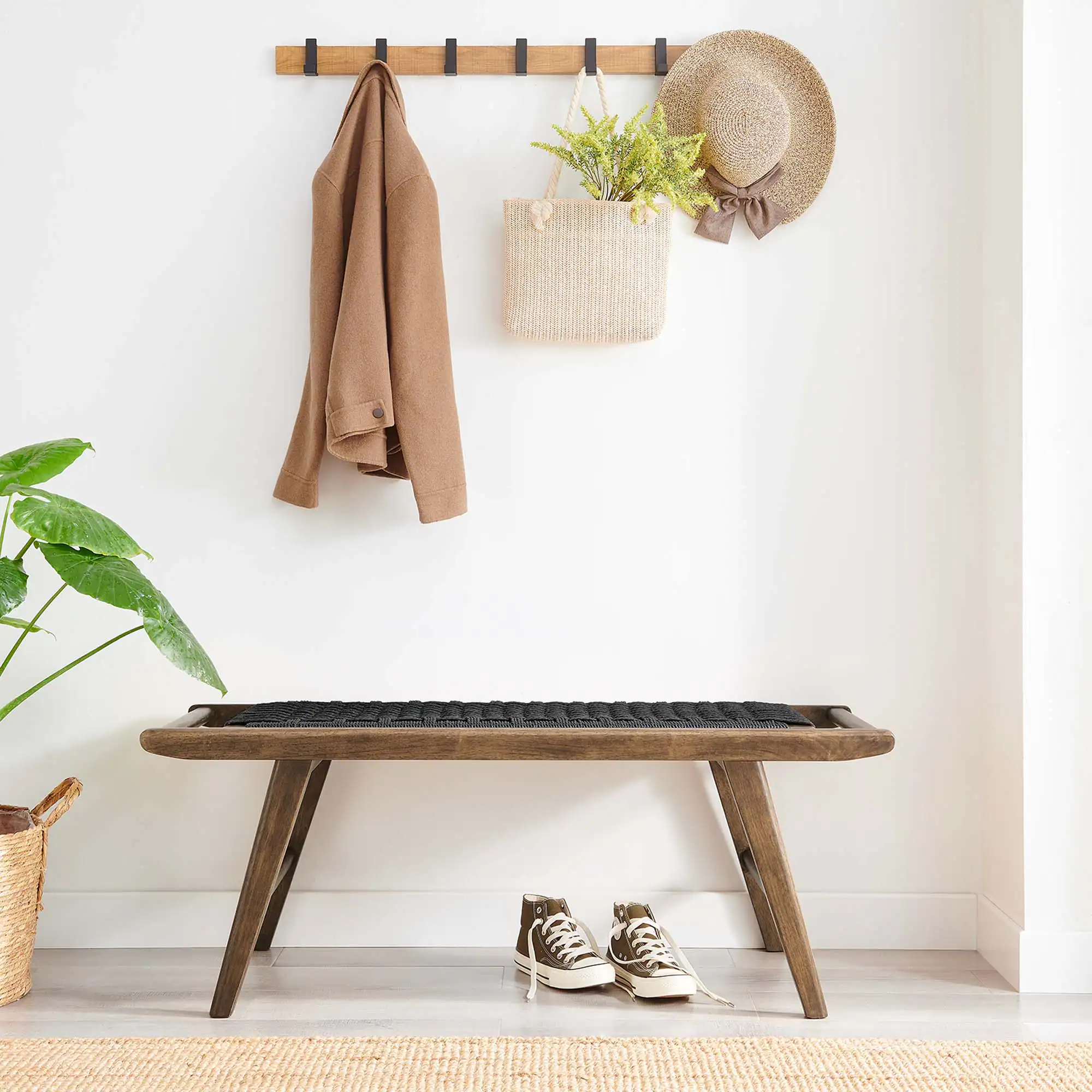 Front. Modway - Saoirse 47" Wove Rope Wood Bench by Modway - Walnut Black.