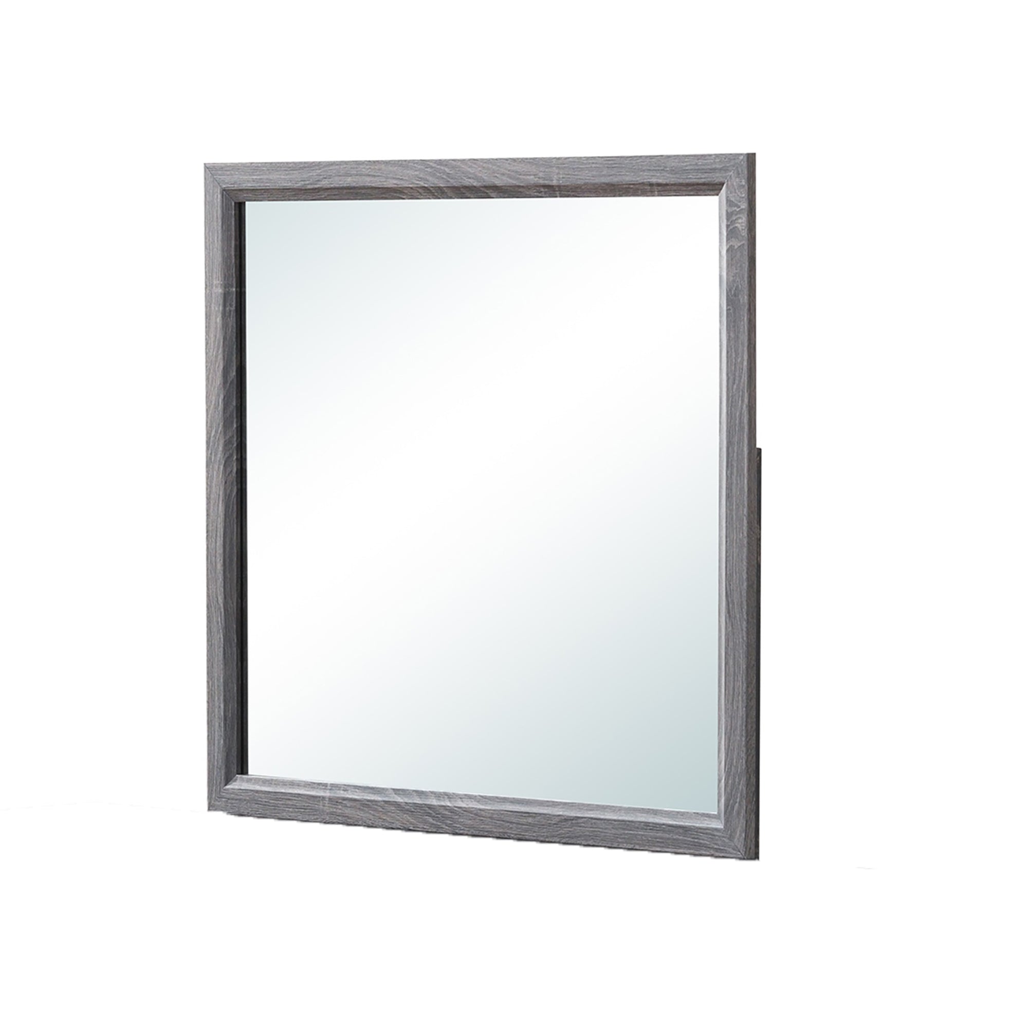 Back. BreeBe - Mirage Contemporary Foil Grey Mirror with Wood Trim in Black and Gray Rubber Wood - Black+ Gray.