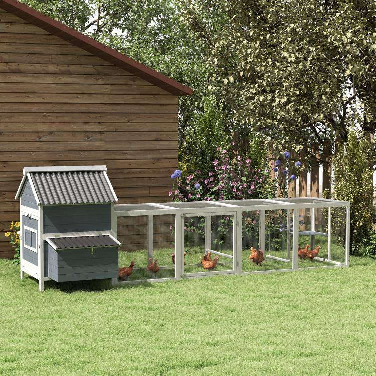 PULUZ 156 inch Extra Large Wooden Chicken Coop with 2 Nesting Box, Run ...