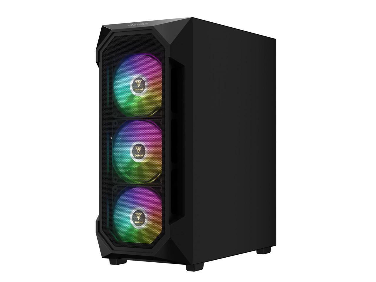 Alt View 3. GAMDIAS - Gamdias AURA GC1 ELITE ATX Mid-Tower PC Case, Airflow Mesh Front, 4 ARGB Fans, Tempered Glass, GPU 340mm / 360mm AIO - Black.