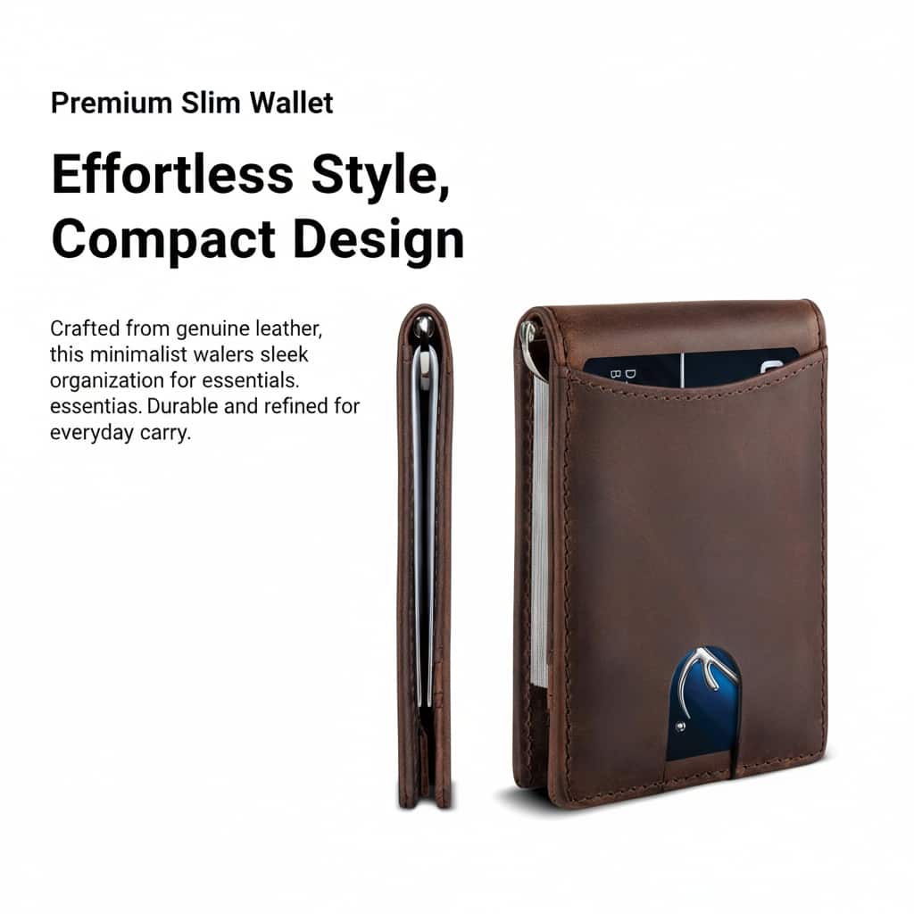 ZUQIETA - Slim Bifold Wallet for Men - Genuine Leather Minimalist Front Pocket Design with RFID & Money Clip - A. Texas Brown 1.s