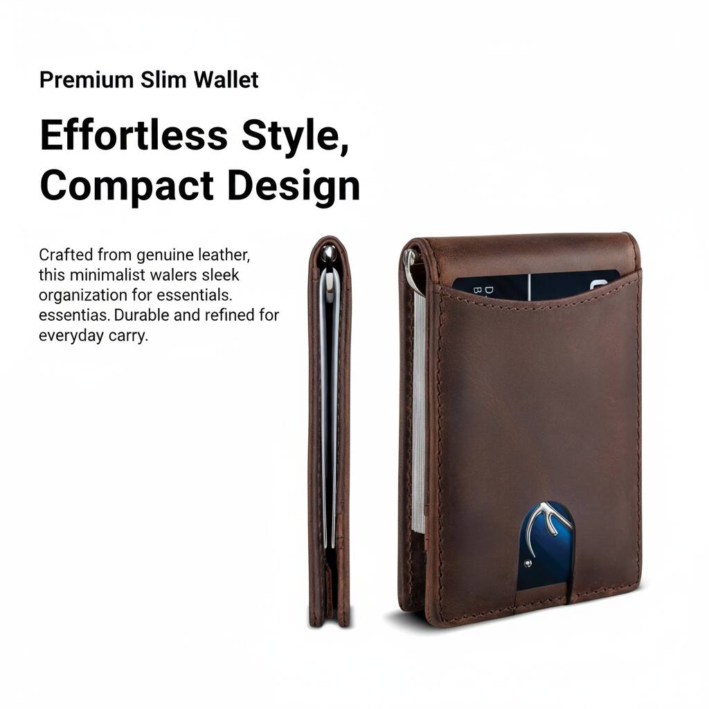 Premium Slim Wallet  
Effortless Style, Compact Design  

Crafted from genuine leather, this minimalist wallet offers sleek organization for essentials. Durable and refined for everyday carry.