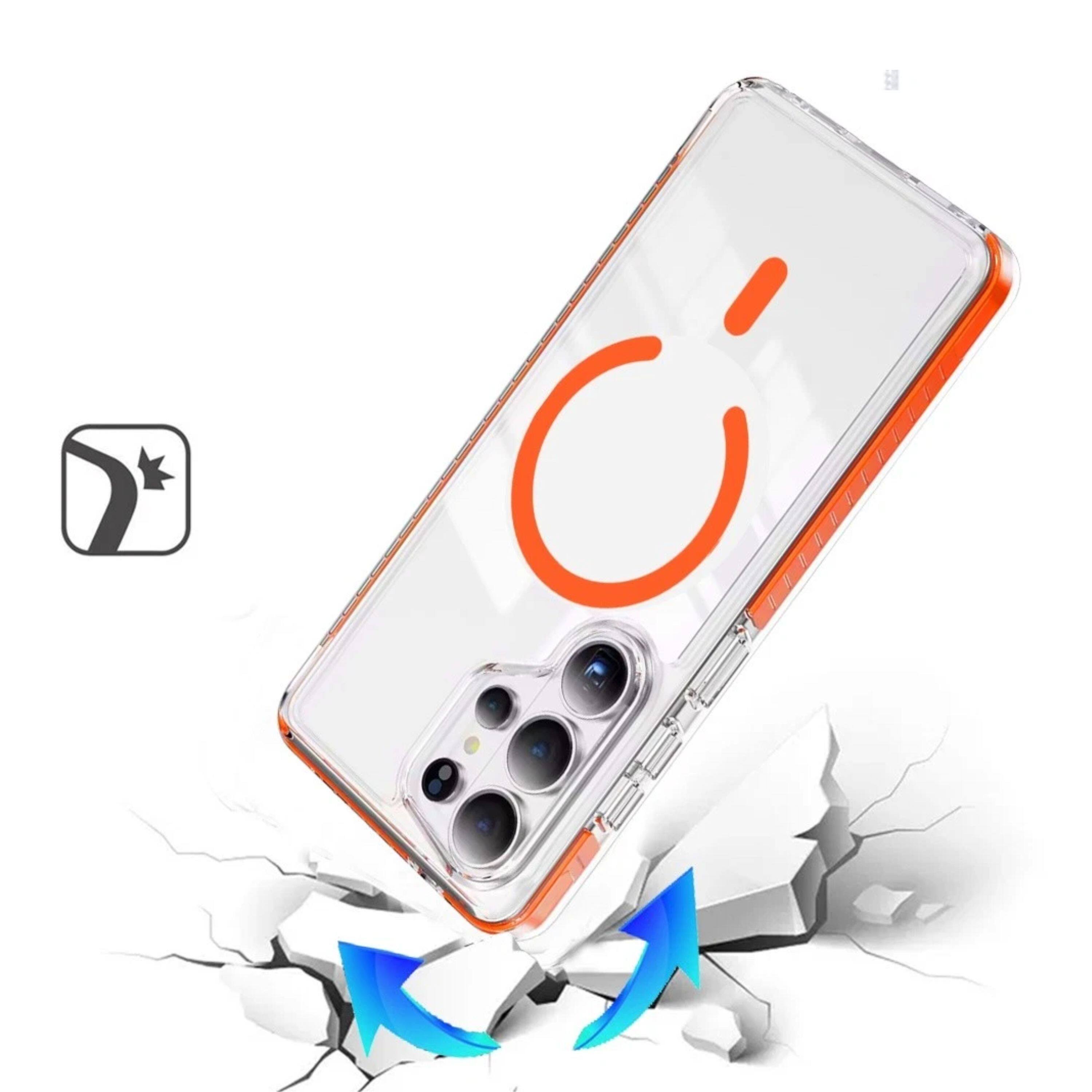 Angle. Kitcheniva - Color Edge Trim Magnetic Circle With Tempered Glass For Samsung Galaxy S25 Ultra - Cosmic Orange.