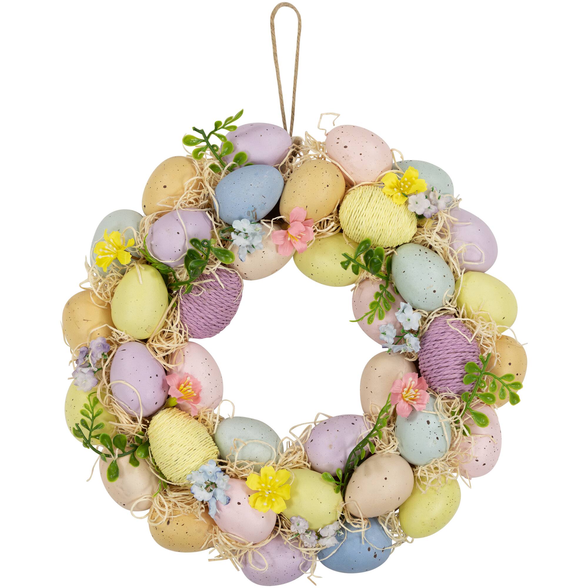 Front. Northlight - Floral and Easter Egg Spring Wreath - 12.5" - Multicolor - Multi.