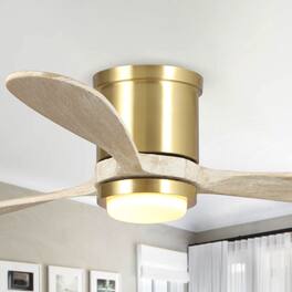 Parrot Uncle - 52" Wood 3-Blade Low Profile/ Flush Mount Ceiling Fan with Light and Remote - Gold