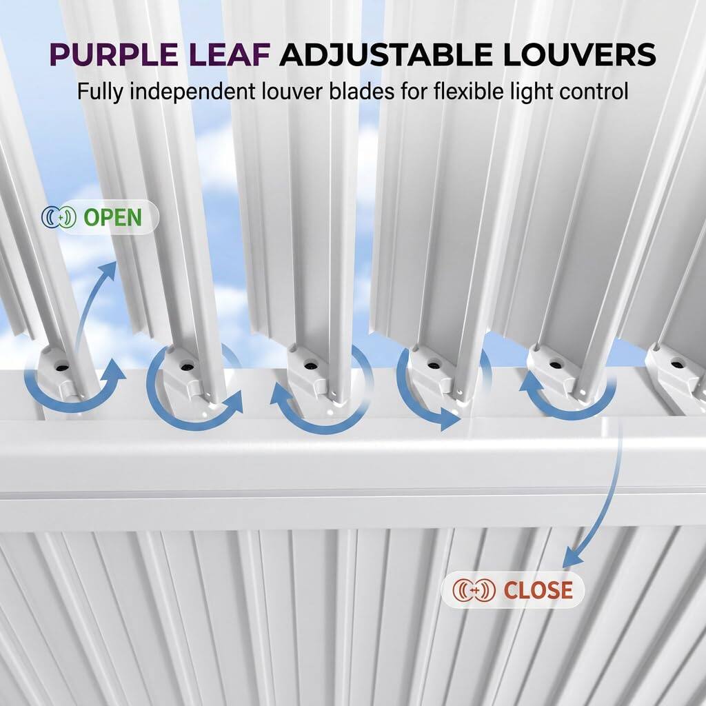 PURPLE LEAF ADJUSTABLE LOUVERS  
Fully independent louver blades for flexible light control  
OPEN CLOSE