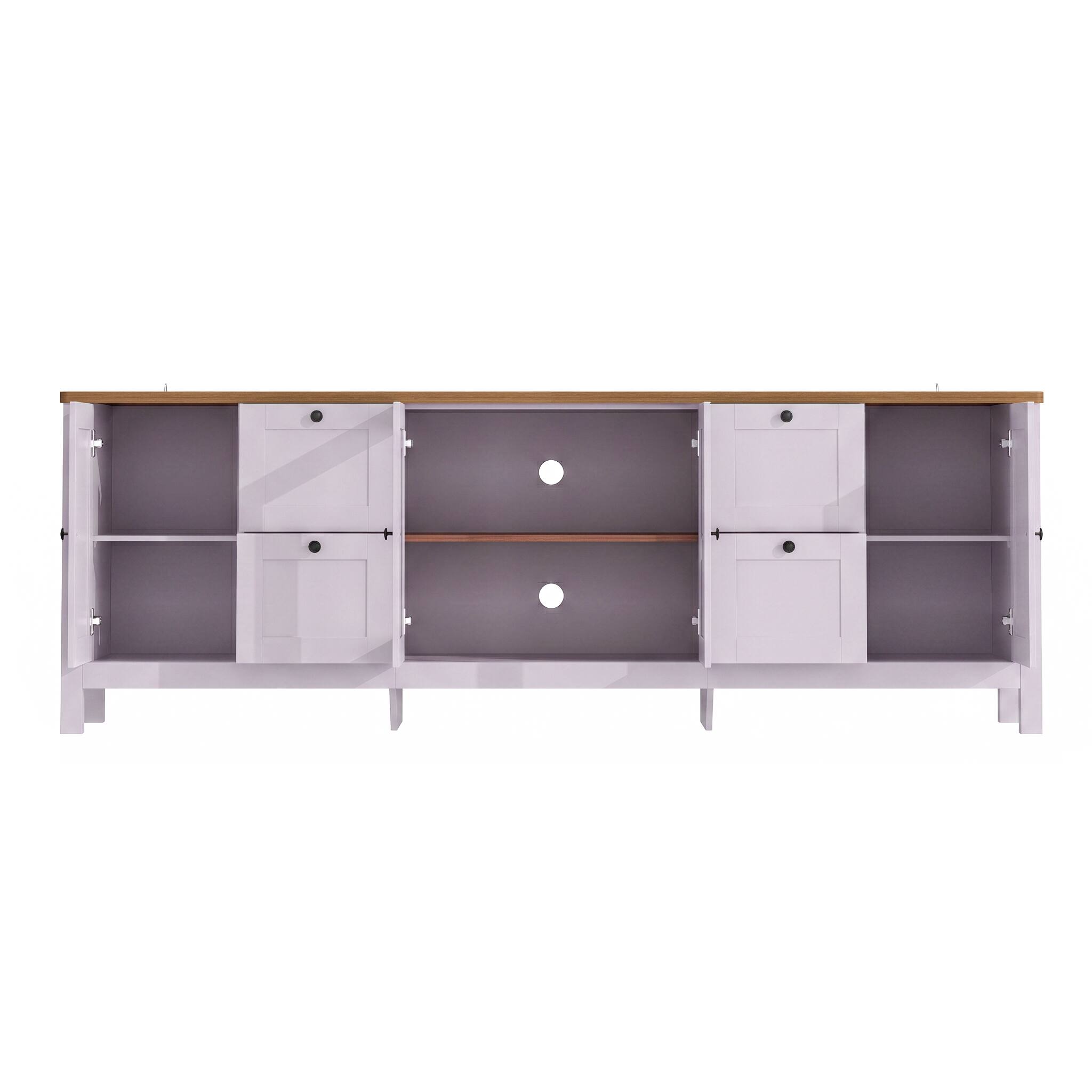 Alt View 8. Famapy - 90.6" Farmhouse TV Stand for 85 Inch TV, Glass Doors, Adjustable Shelves, 10-Compartment Storage - Pink & Wooden.