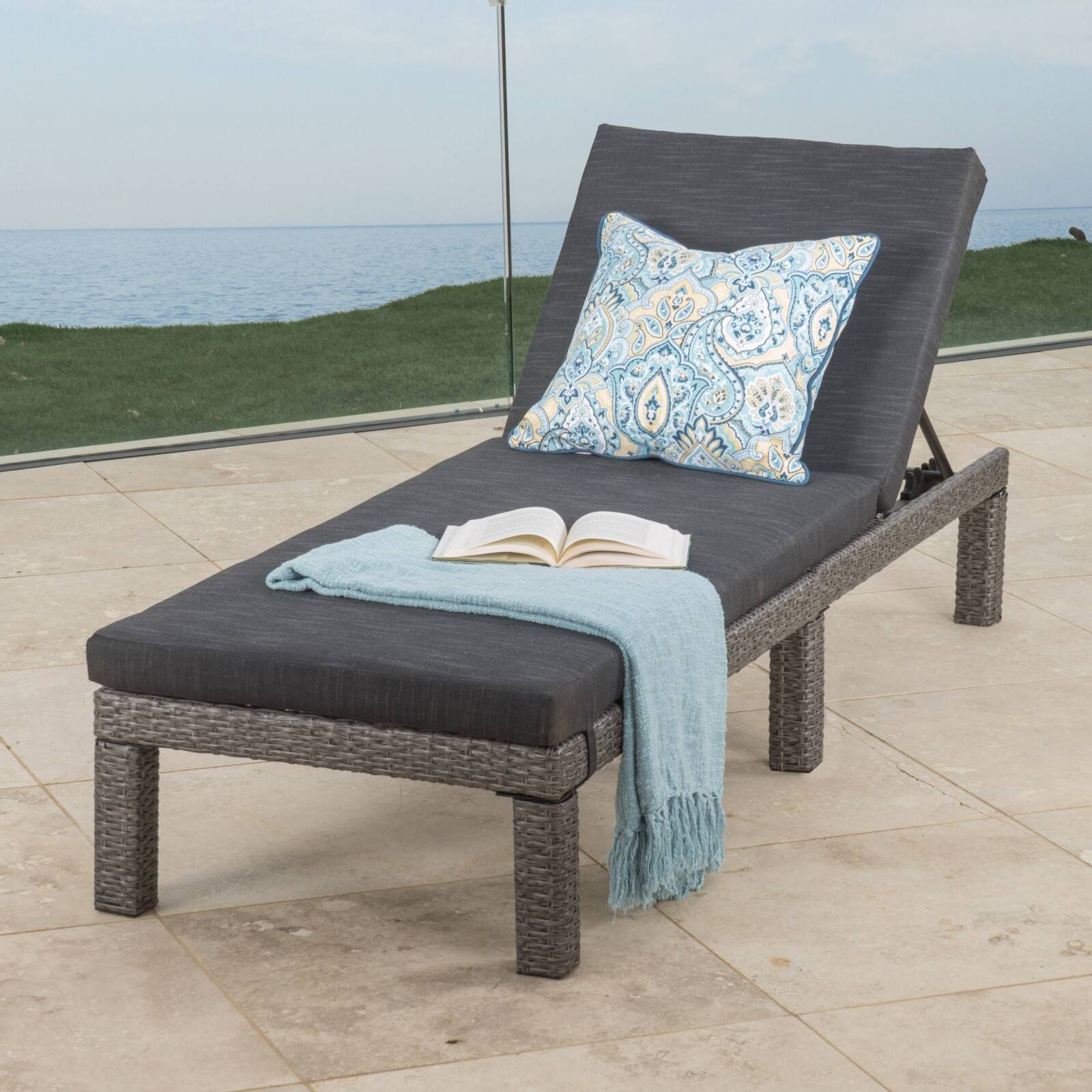 Alt View 1. Ecooso - Outdoor Wicker Chaise Lounge，Water-Repellent Cushion, Handwoven Rattan, Sturdy Iron Frame, All-Season Comfort Design - Black.