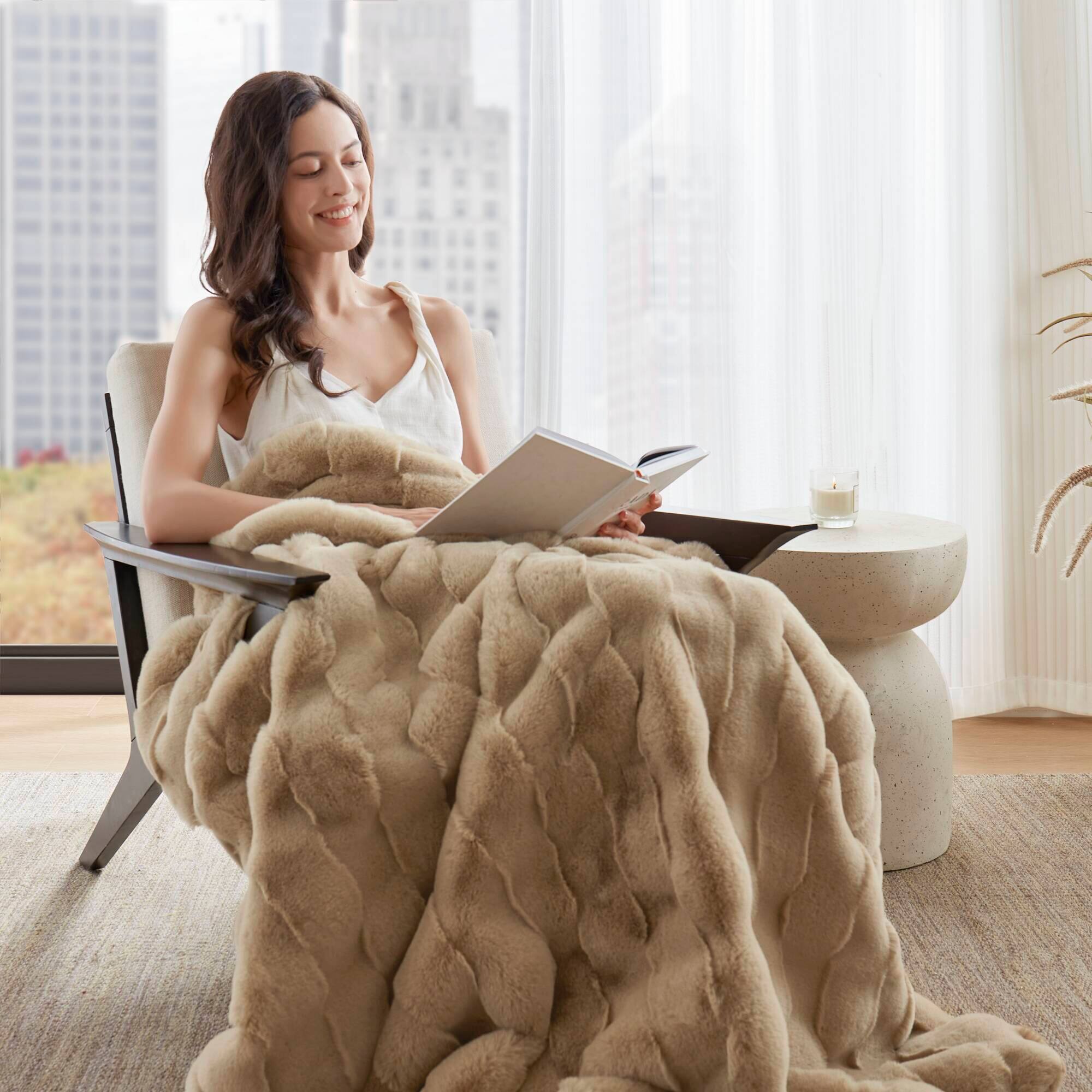 Alt View 4. Gracie Mills - Tullio Faux Fur Throw - Tan.