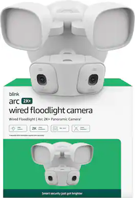 Blink - Arc 2K+ Wired Floodlight Camera (newest model) — Hard Wired smart security, 2K, 180° coverage – 2 cam, 1 mount - White