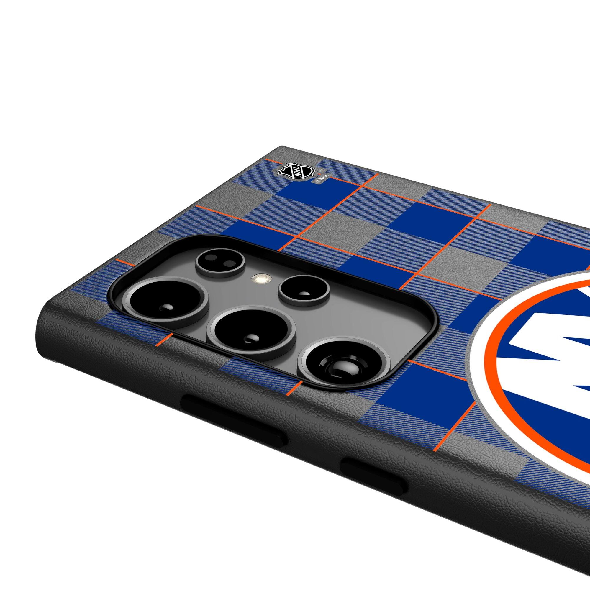 Alt View 3. Keyscaper - New York Islanders Plaid Galaxy Magnetic Bump Case - S24 - Black.