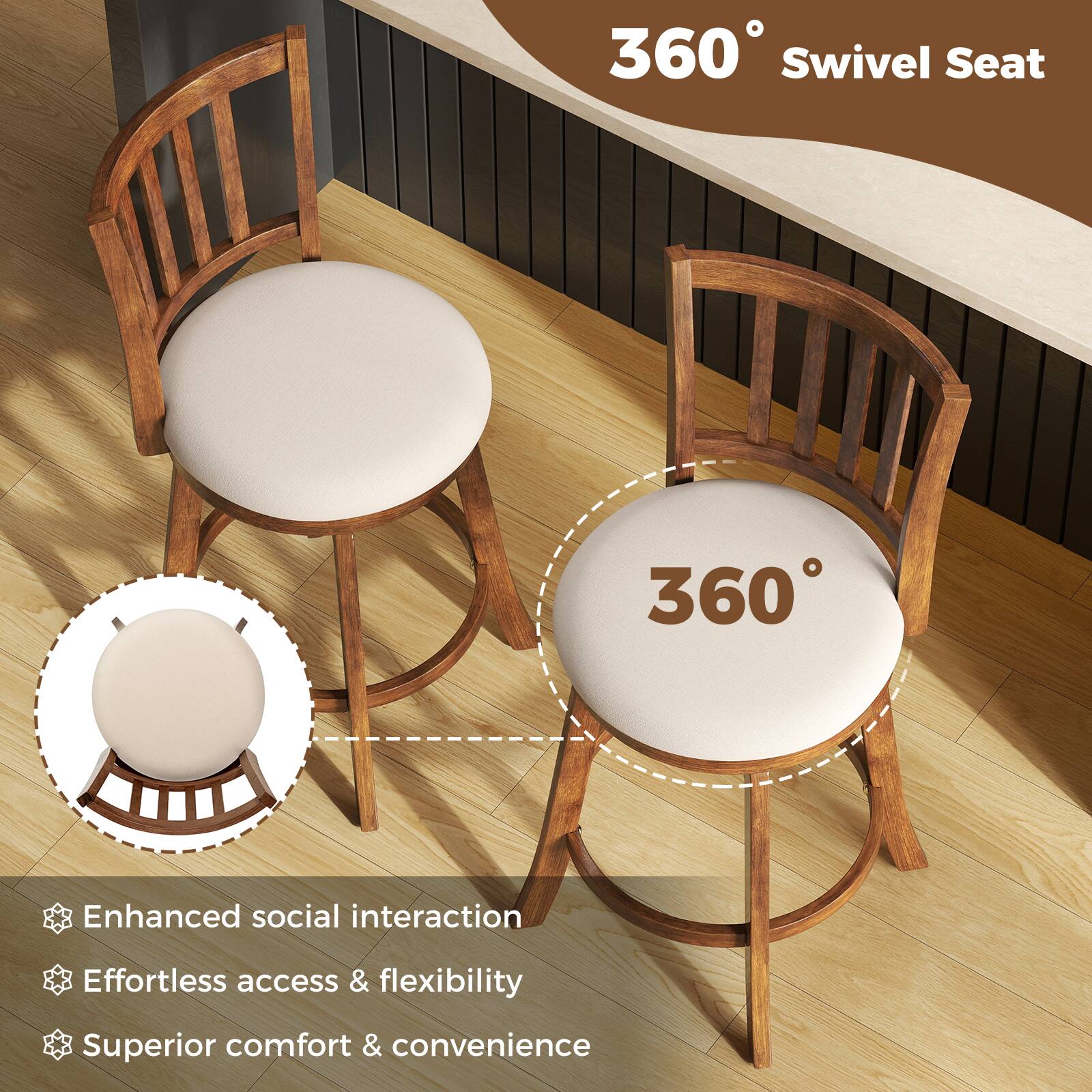360° Swivel Seat

- Enhanced social interaction
- Effortless access & flexibility
- Superior comfort & convenience