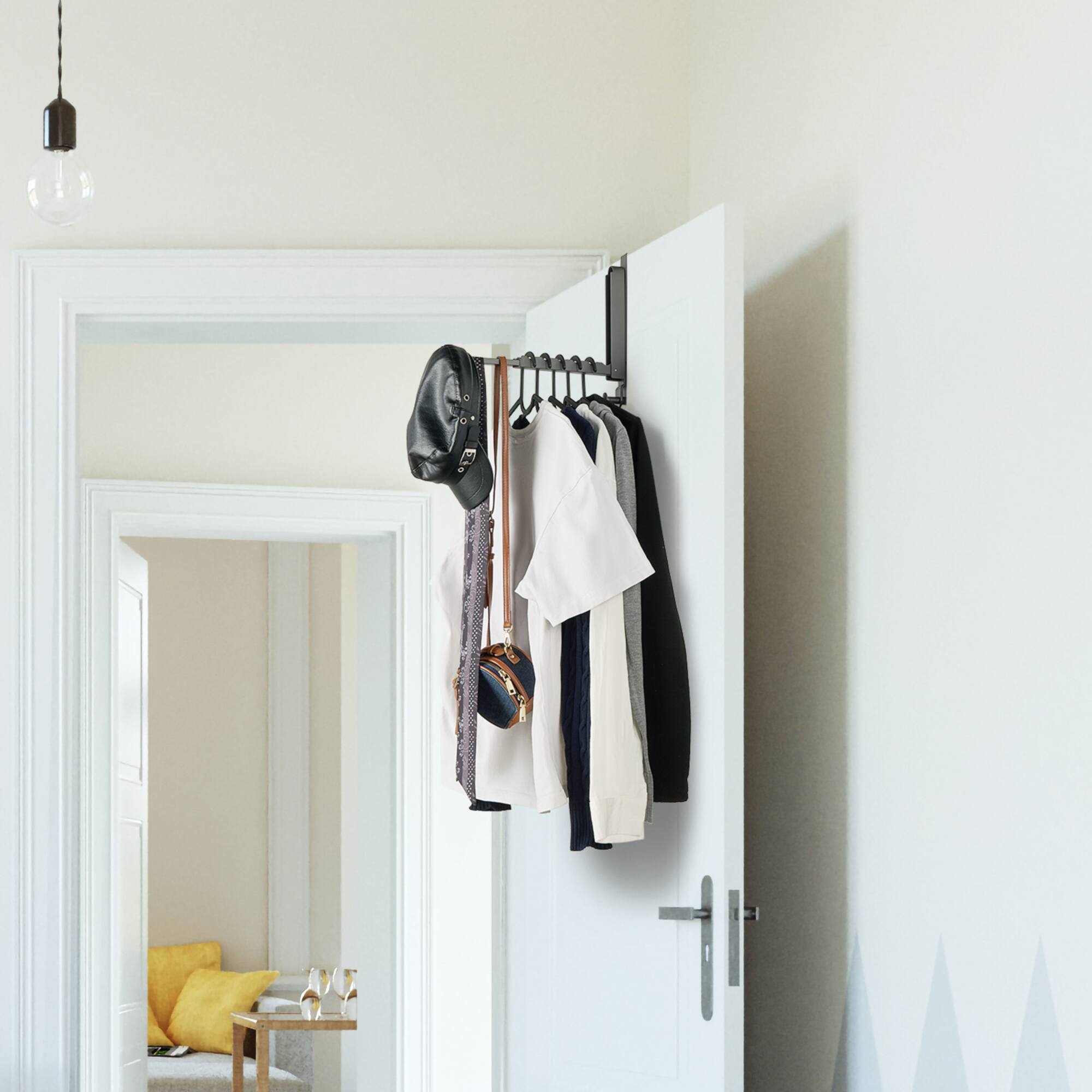 Left. Sorbus - Sorbus Over Door Hanger, Foldable, Heavy-Duty, Space Saving Organizer Drying Rack (6 Anti-Slip Hooks Extended Towel Rod) - Gray.