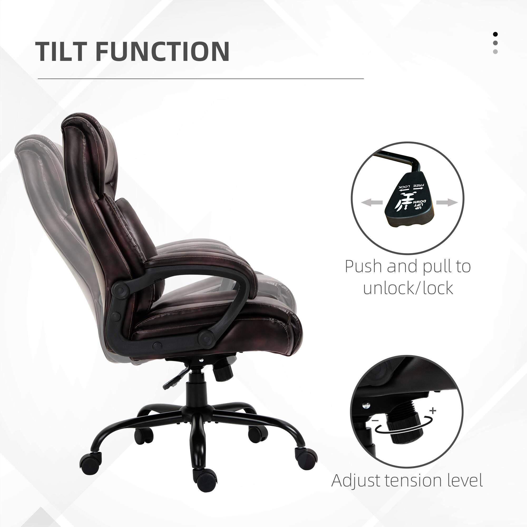 TILT FUNCTION

Push and pull to unlock/lock

Adjust tension level
