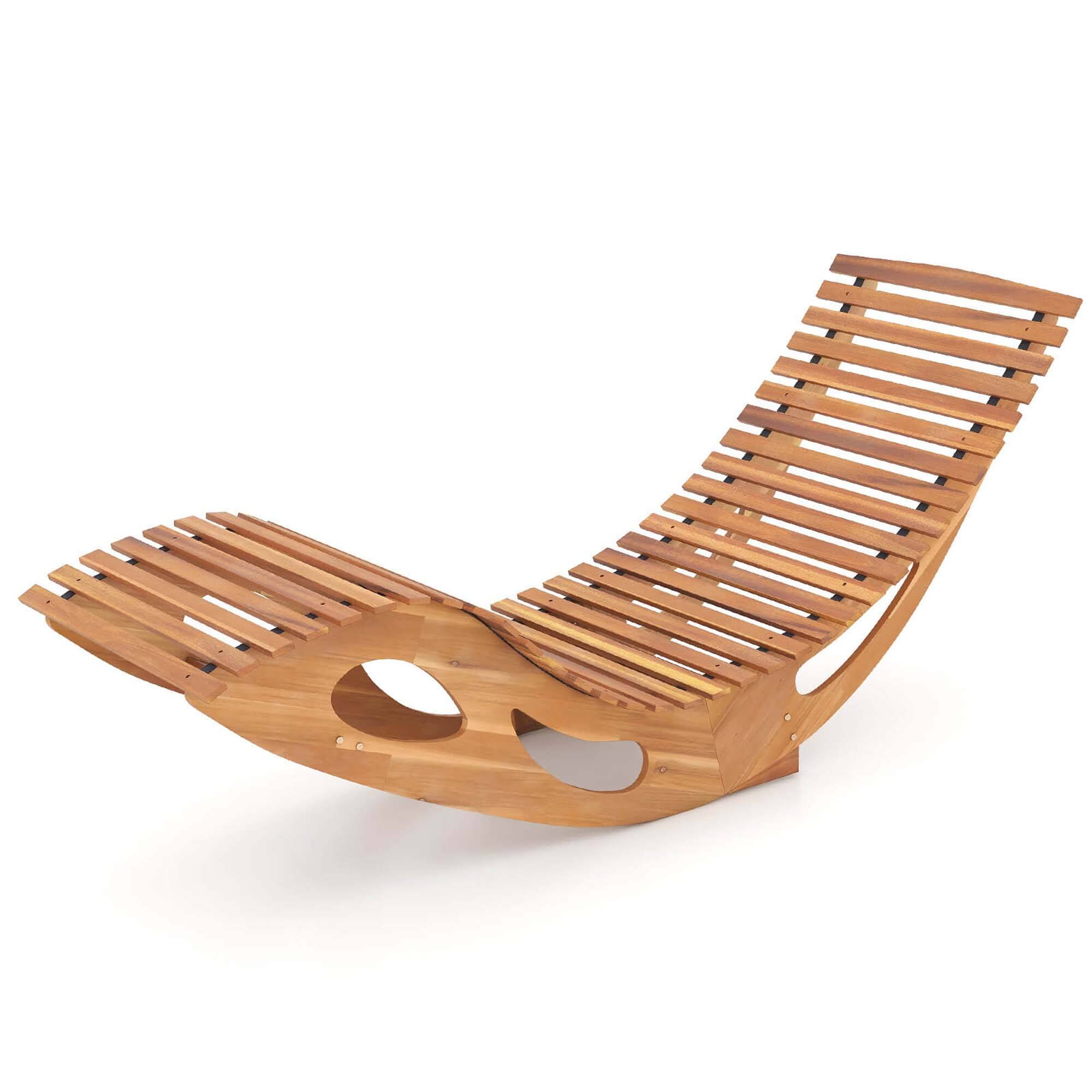 Alt View 9. Costway - Costway Outdoor Chaise Lounge with High Back Slatted Seat Stopper Outside Wood Rocker - Brown.