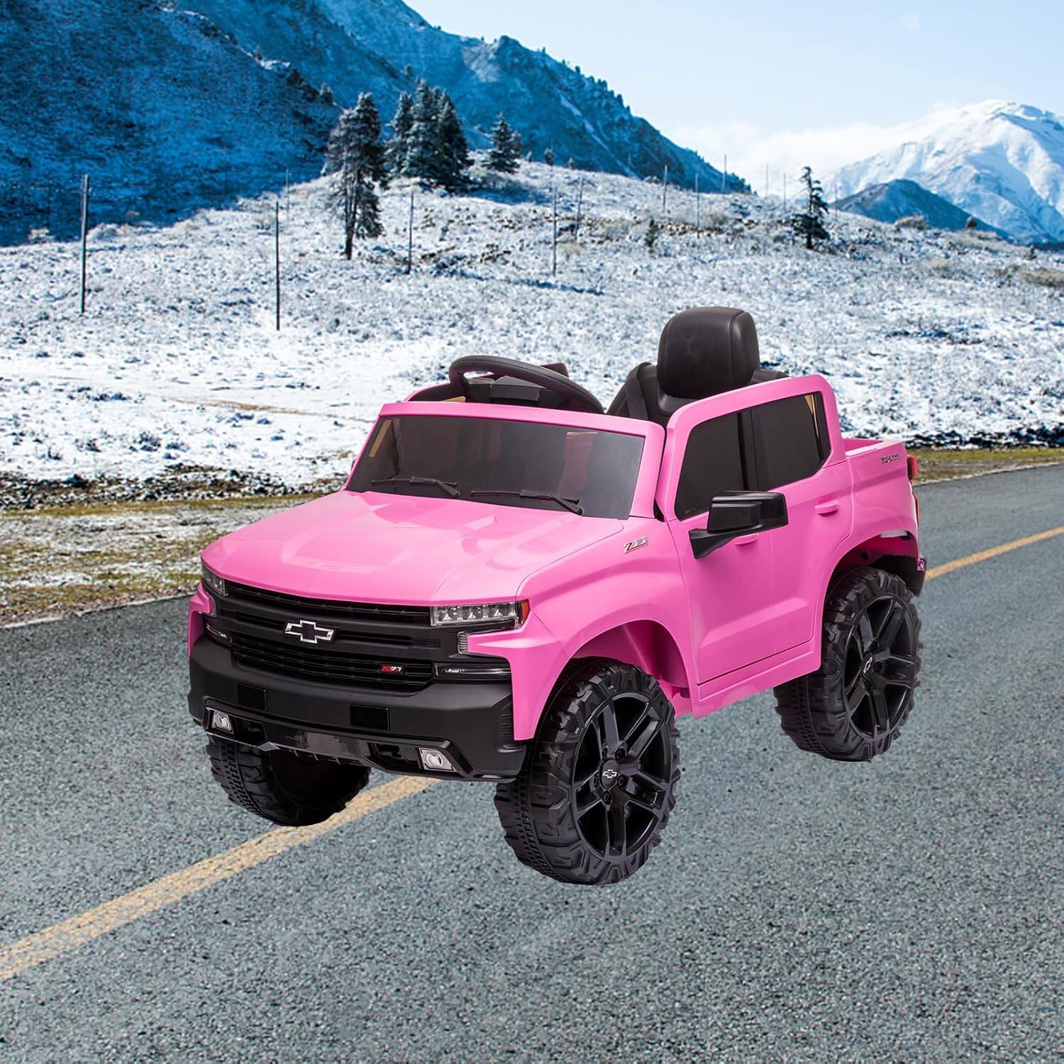 Alt View 5. Qeetex - Licensed Chevrolet Silverado 12V Electric Ride-on Car Truck w/Parent Remote Control, Bluetooth Speaker - Pink.