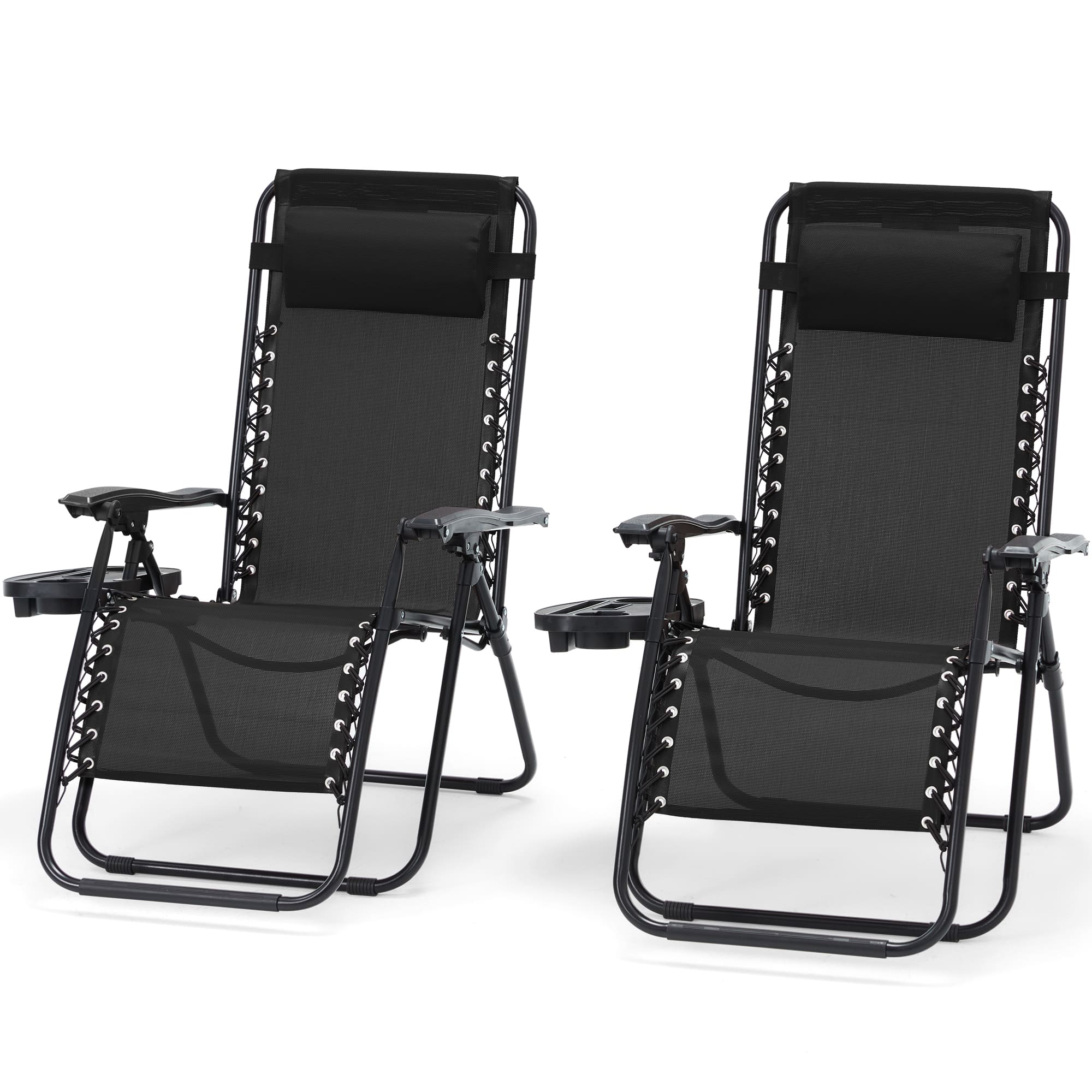 Front. U-HOMY - Zero Gravity Reclining Lounge Chair Set of 2 Outdoor Folding Recliners with Cup Holder and Weather Resistant Fabric - Black.