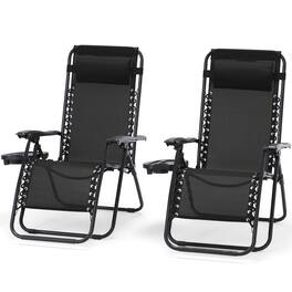 U-HOMY - Zero Gravity Reclining Lounge Chair Set of 2 Outdoor Folding Recliners with Cup Holder and Weather Resistant Fabric - Black