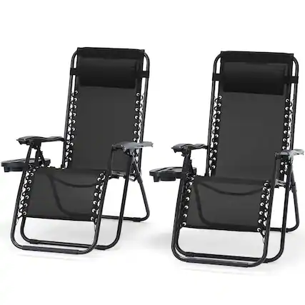 Front. U-HOMY - Zero Gravity Reclining Lounge Chair Set of 2 Outdoor Folding Recliners with Cup Holder and Weather Resistant Fabric - Black.