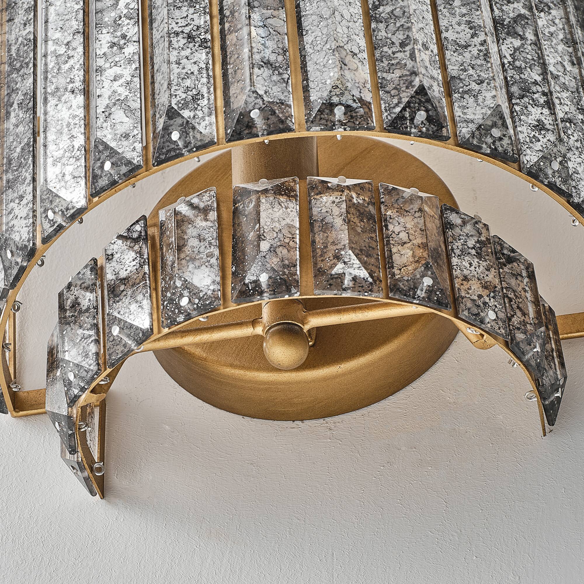 Alt View 5. Vaczon - 1-Light Antique Wall Sconce with Gray Crystal Dimmable Flush-Mounted Vanity Light for Hallway, Bedroom and Living Room - Brass.