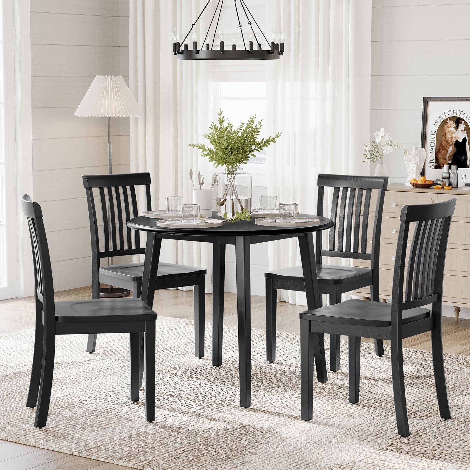 Black Set of 4 Wooden Seat