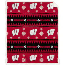Pegasus - Wisconsin Badgers 60'' x 70'' Holiday Gift Wrap Sherpa Flannel Fleece Blanket - Multicolor