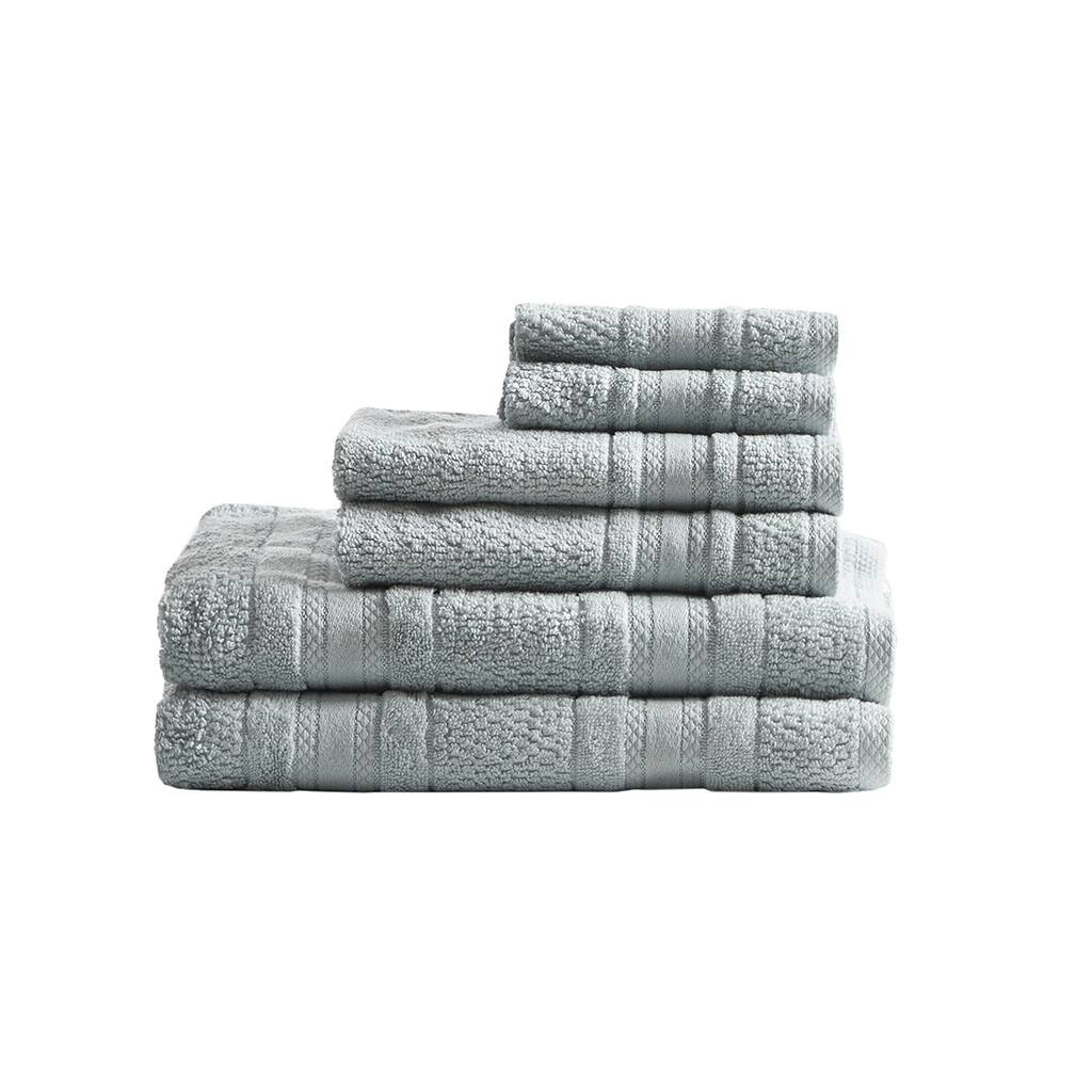 Angle. MOOSOO - Super Soft Cotton 6 Piece Towel Set, 2 Bath Towels 2 Hand Towel 2 Washcloths, 600 GSM 100% Cotton Towels for Bathroom - Silver.