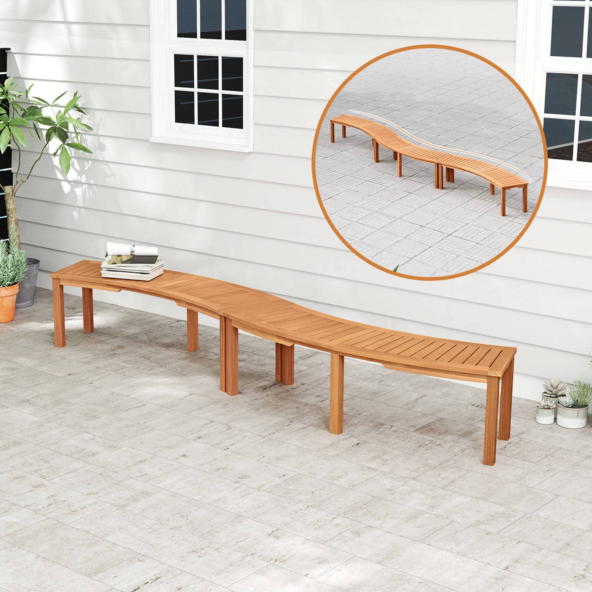 Alt View 4. Costway - Costway 1 PCS Outdoor Curved Bench with Slatted Seat Solid Acacia Wood for Yard - Natural.
