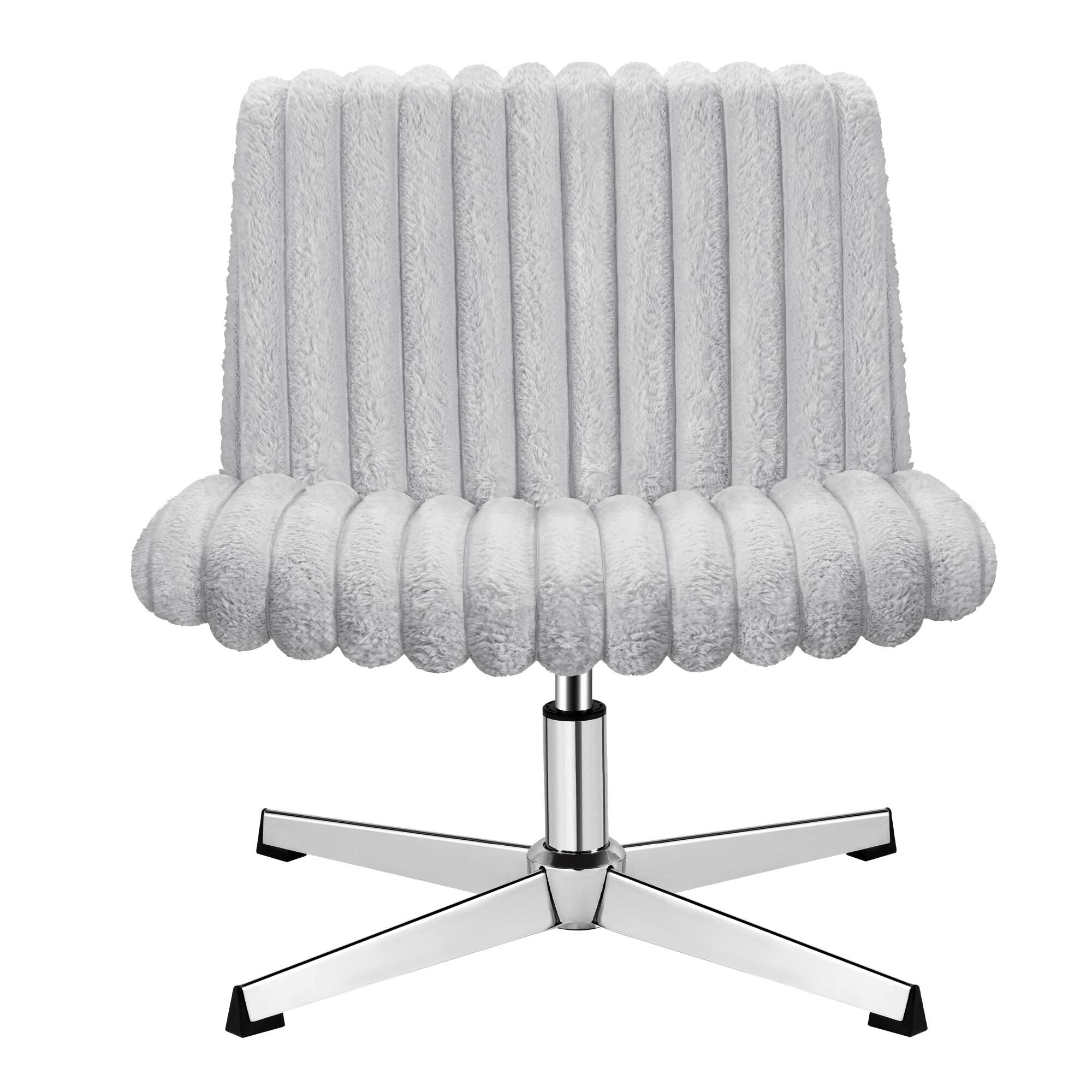 Alt View 7. KERDOM - Wider Seat Criss Cross Chair, Armless Ergonomic Office Chair No Wheels, Soft Velvet Vanity Makeup Chair For Home Bedroom - Grey.