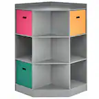 Front. Costway - Costway 3-Tier Kid Storage Shelf Cubes w/3 Baskets Corner Cabinet Organizer - Gray.