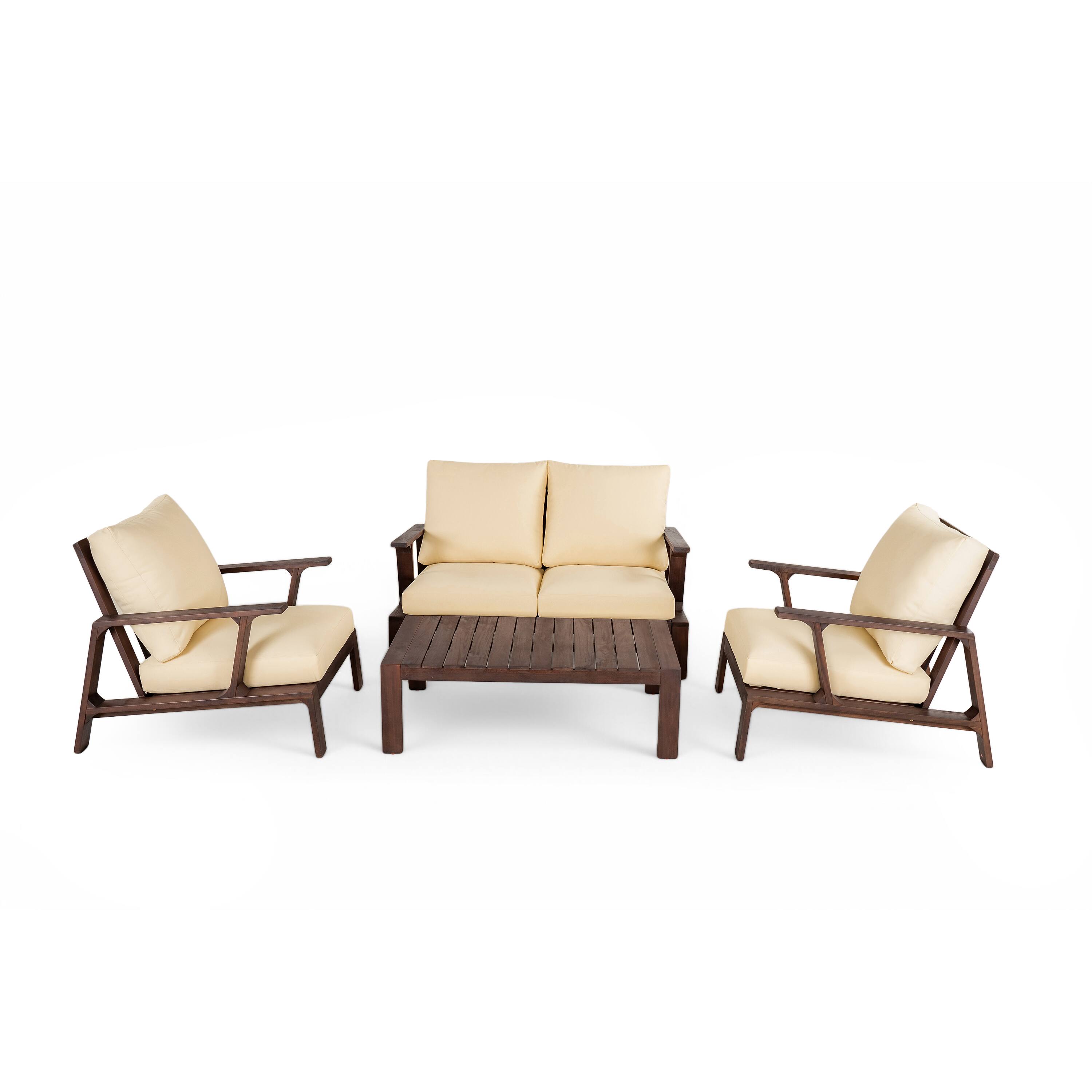 Alt View 2. Siljoy - 4-Piece Outdoor Patio Conversation Set, 4-Seat Sofa with Coffee Table, Dark Brown + Beige Cushions - Beige,Dark Brown.