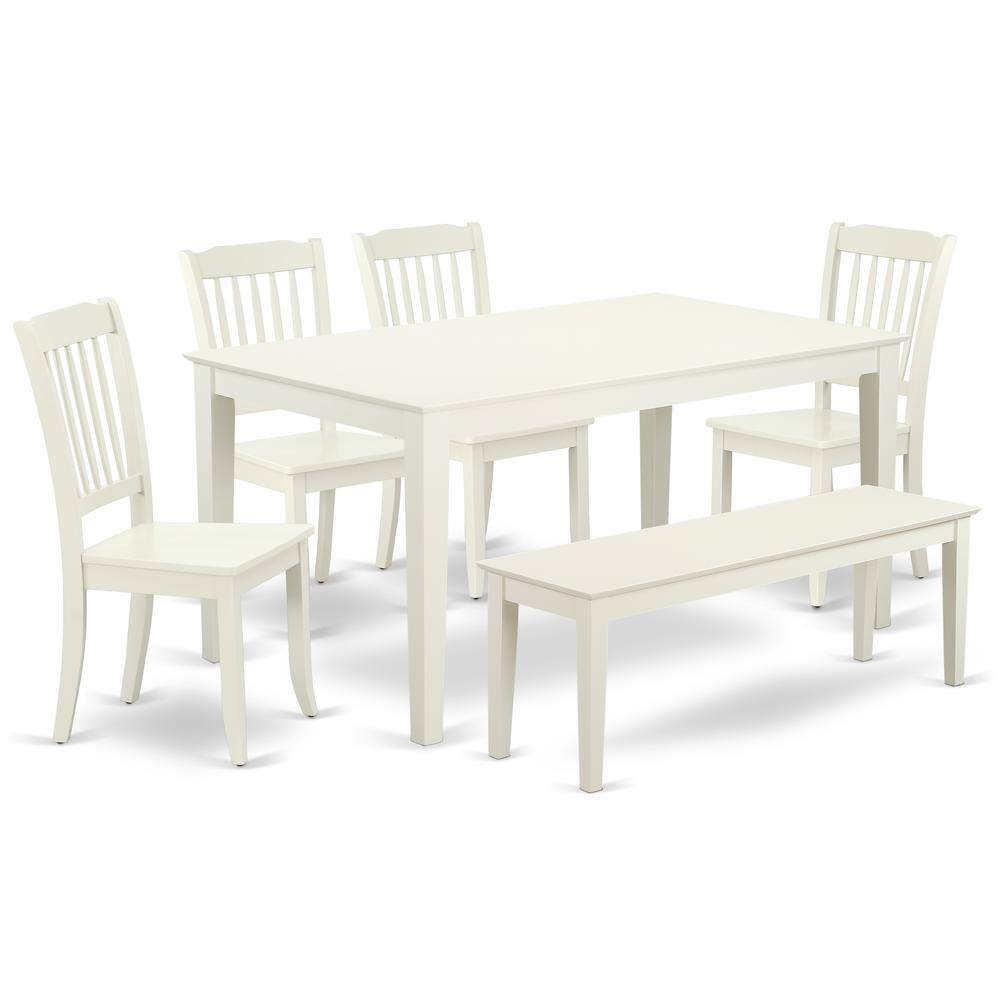 Back. East West Furniture - Dining Room Set Linen White - Brown.