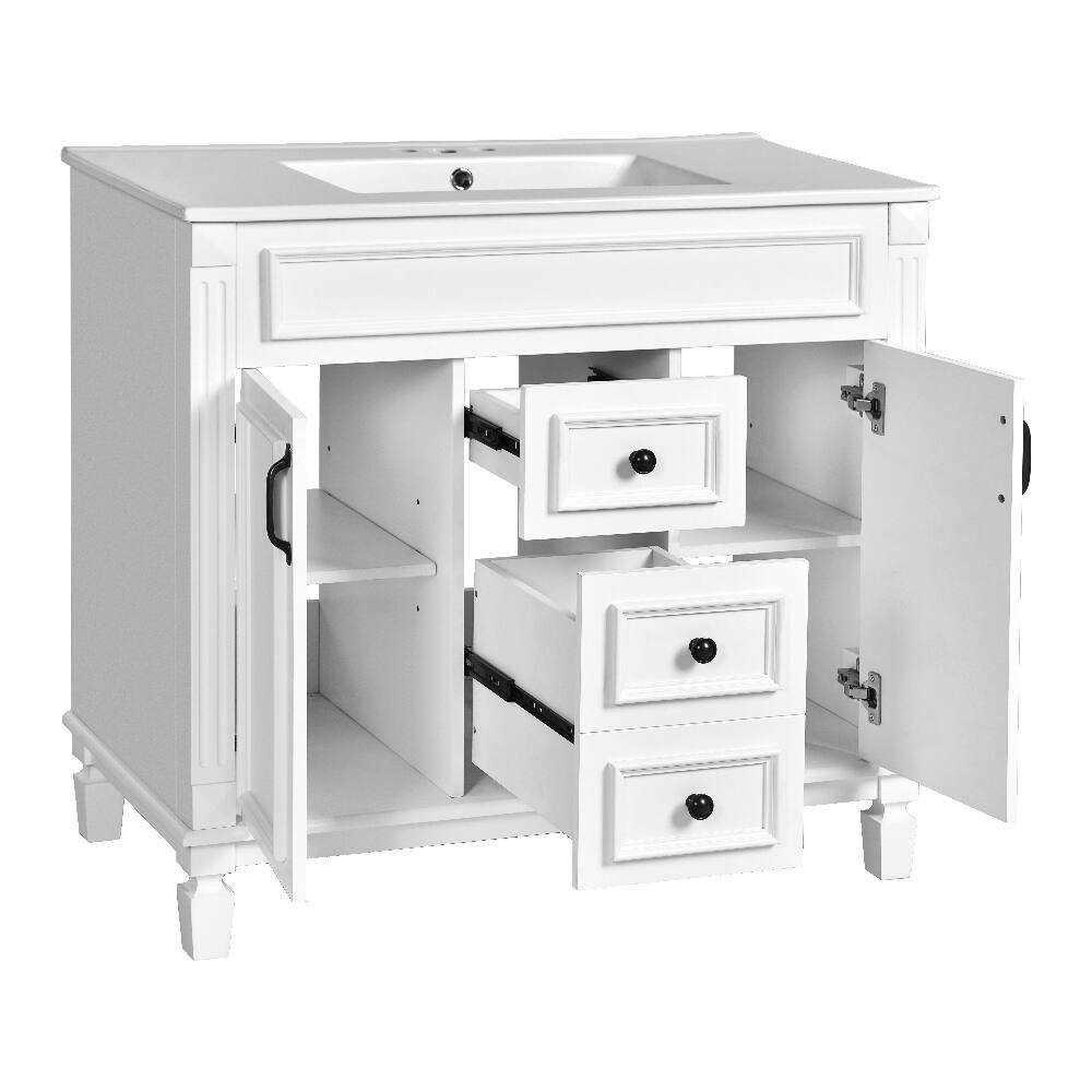 Alt View 7. Loheer - Loheer 36 Inch Bathroom Vanity with Sink, Modern Storage Cabinet with 2 Soft Closing Doors, White - White.